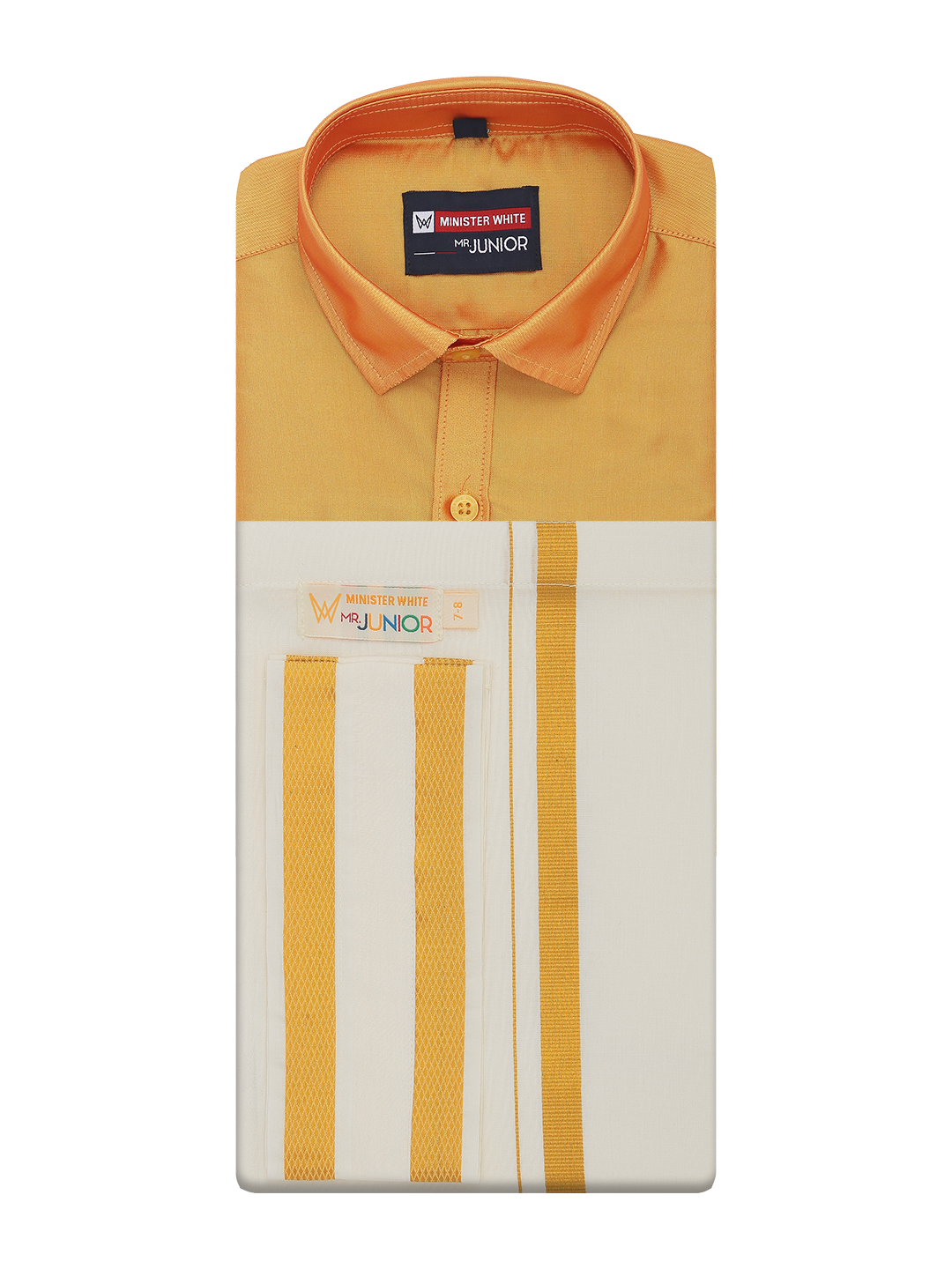 Boys Art Silk Golden Yellow Half Sleeves Shirt with Gold Jari Flexi Dhoti Towel Combo Jubliant Boy