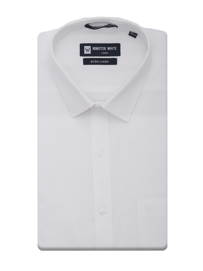Mens Cotton Linen White Regular Fit Shirt Euro Linen by Minister White