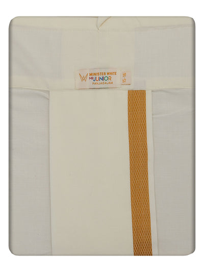 Boys Art Silk Cream Panchakacham Towel Combo with Gold Jari Border Vistura by Minister White