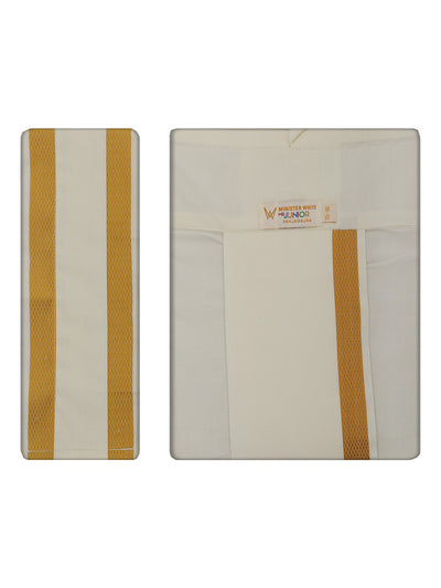 Boys Art Silk Cream Panchakacham Towel Combo with Gold Jari Border Vistura by Minister White