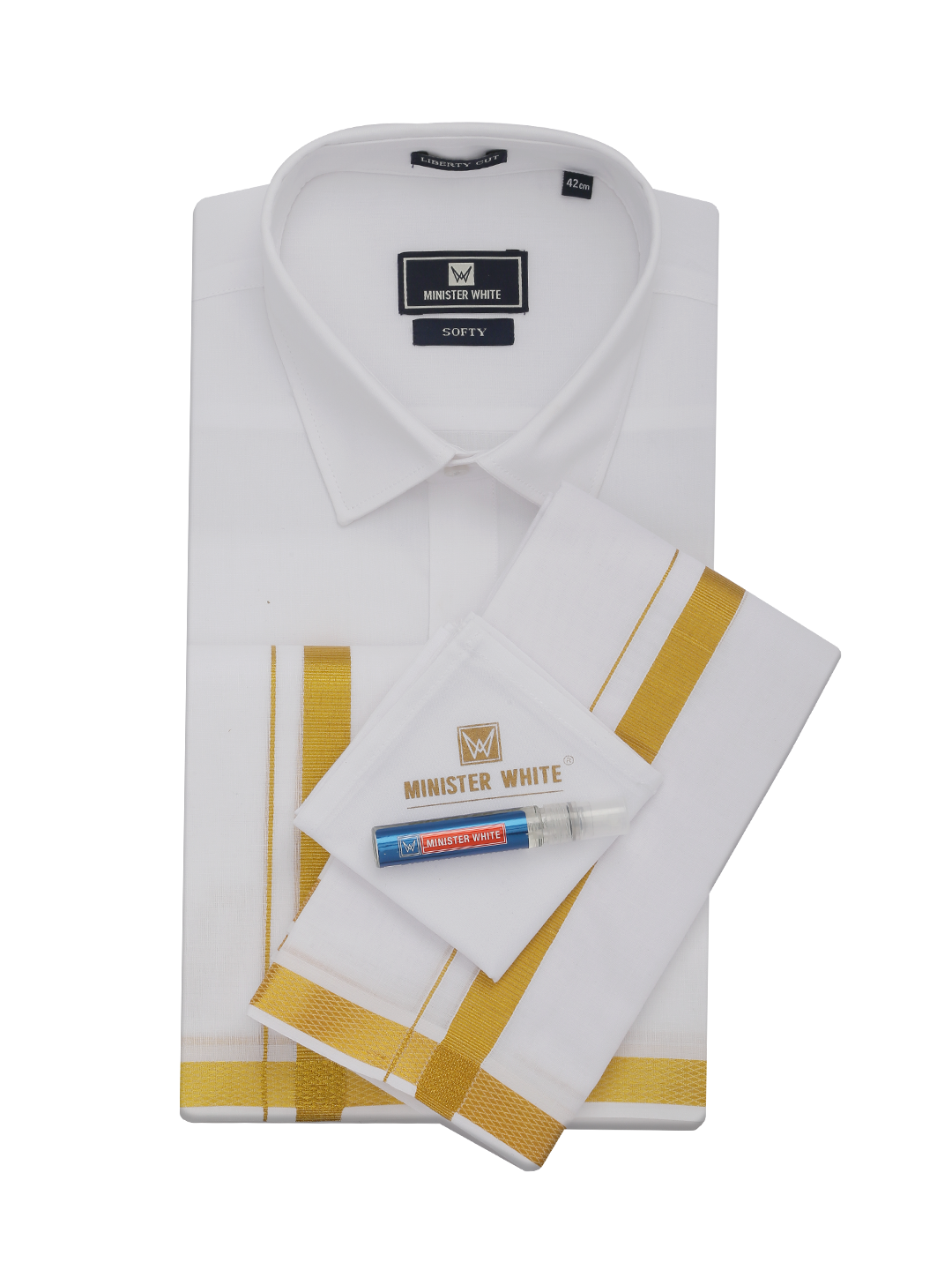 Mens Pure Cotton White Wedding Shirt Dhoti by Minister White