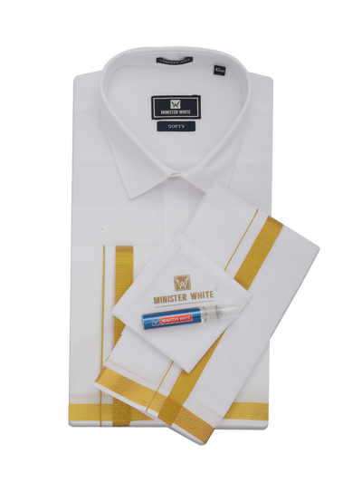 Mens Pure Cotton White Wedding Shirt Dhoti by Minister White