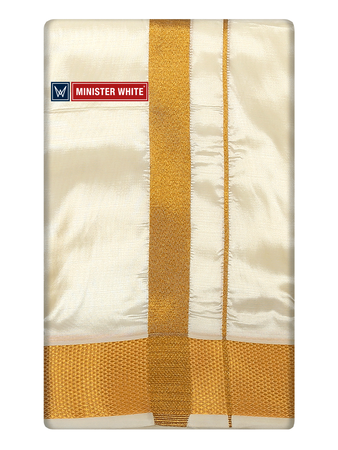 Mens Art Silk Cream Double Dhoti with 100K Gold Jari Border Gaya 100K