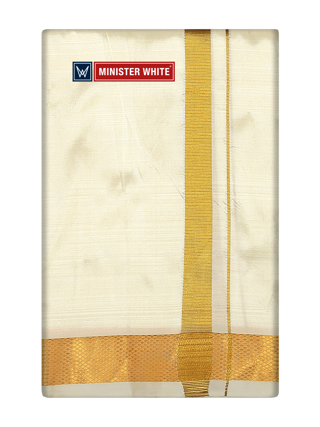 Mens Silk Mix Double Layer Cream Dhoti with 70K Gold Jari Border - Prince 70K by Minister White