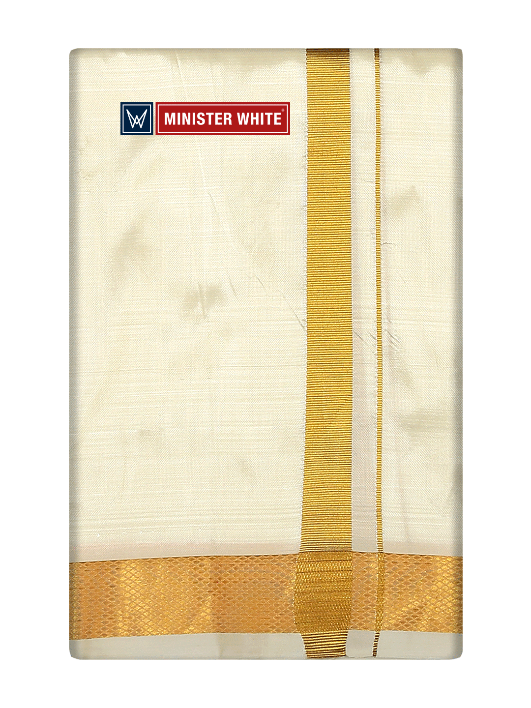 Mens Silk Mix Double Layer Cream Dhoti with 70K Gold Jari Border - Prince 70K