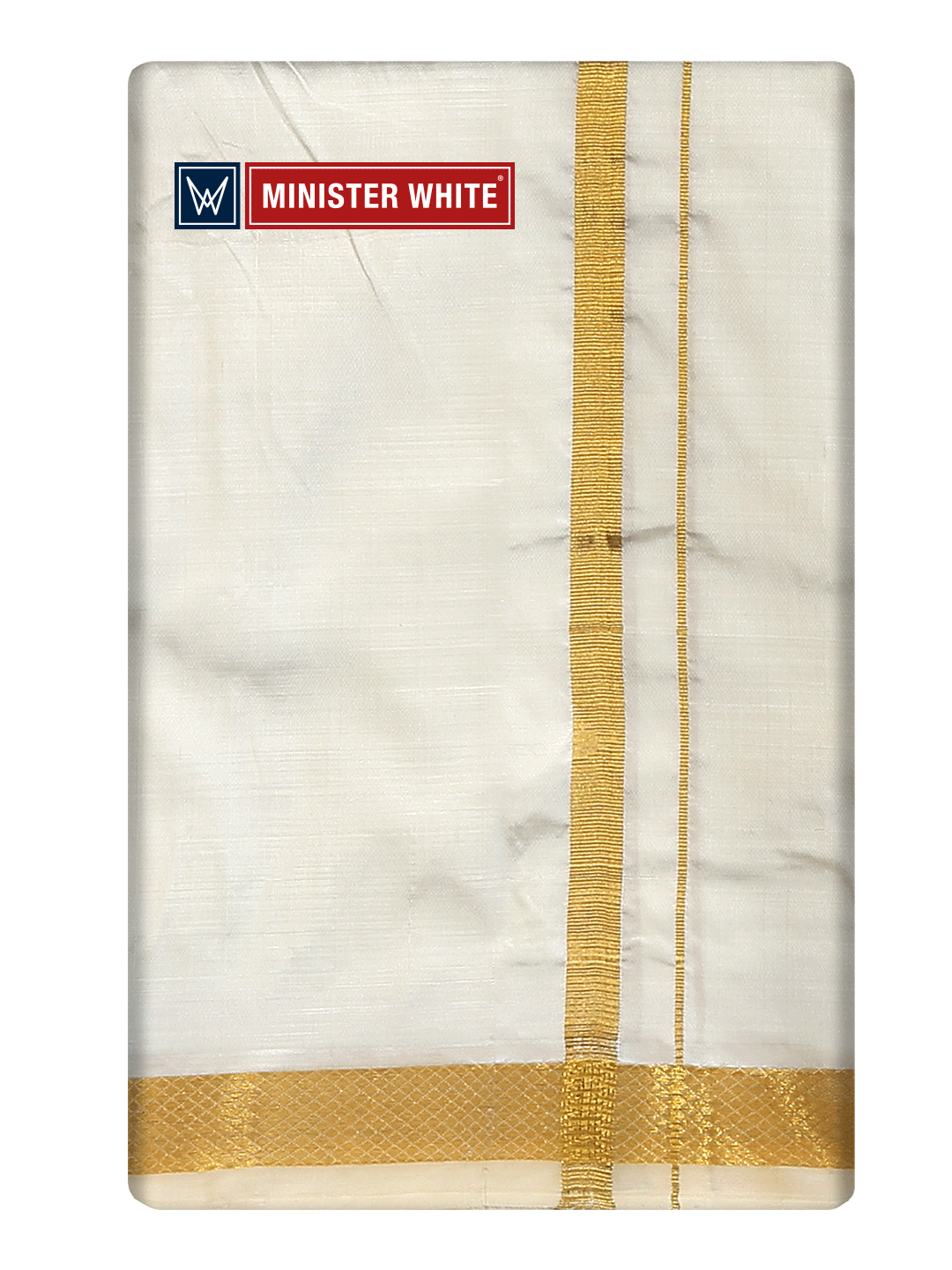 Mens Double Layer Cream Pure Silk Dhoti with 50K Golden Jari Border - Yukta 50K by Minister White