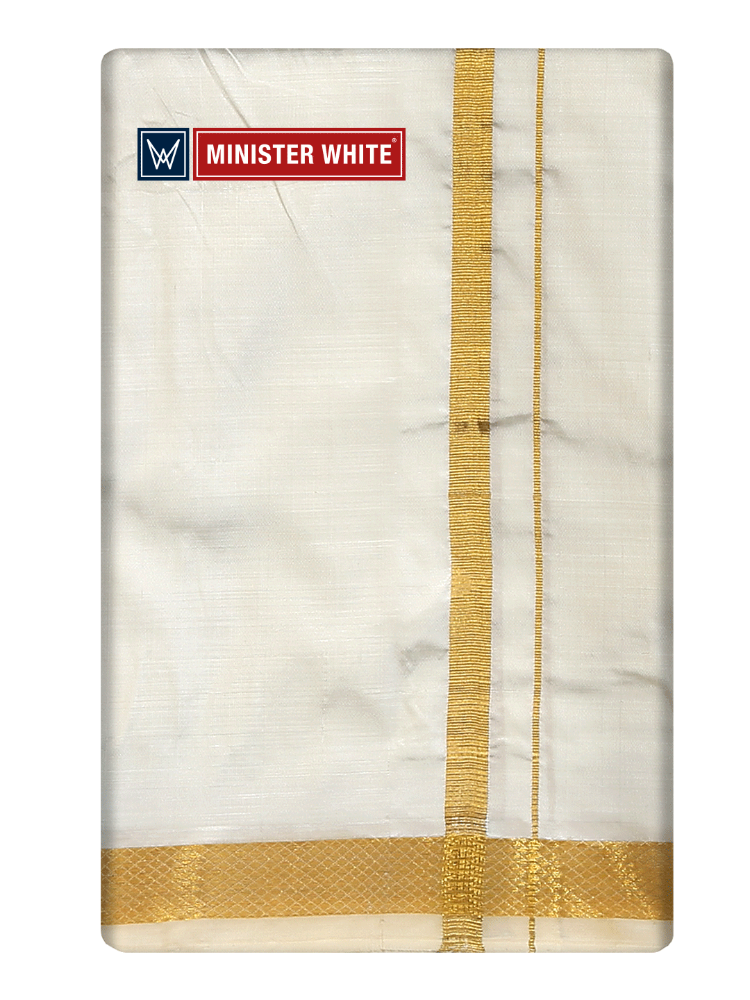 Mens Double Layer Cream Pure Silk Dhoti with 50K Golden Jari Border - Yukta 50K