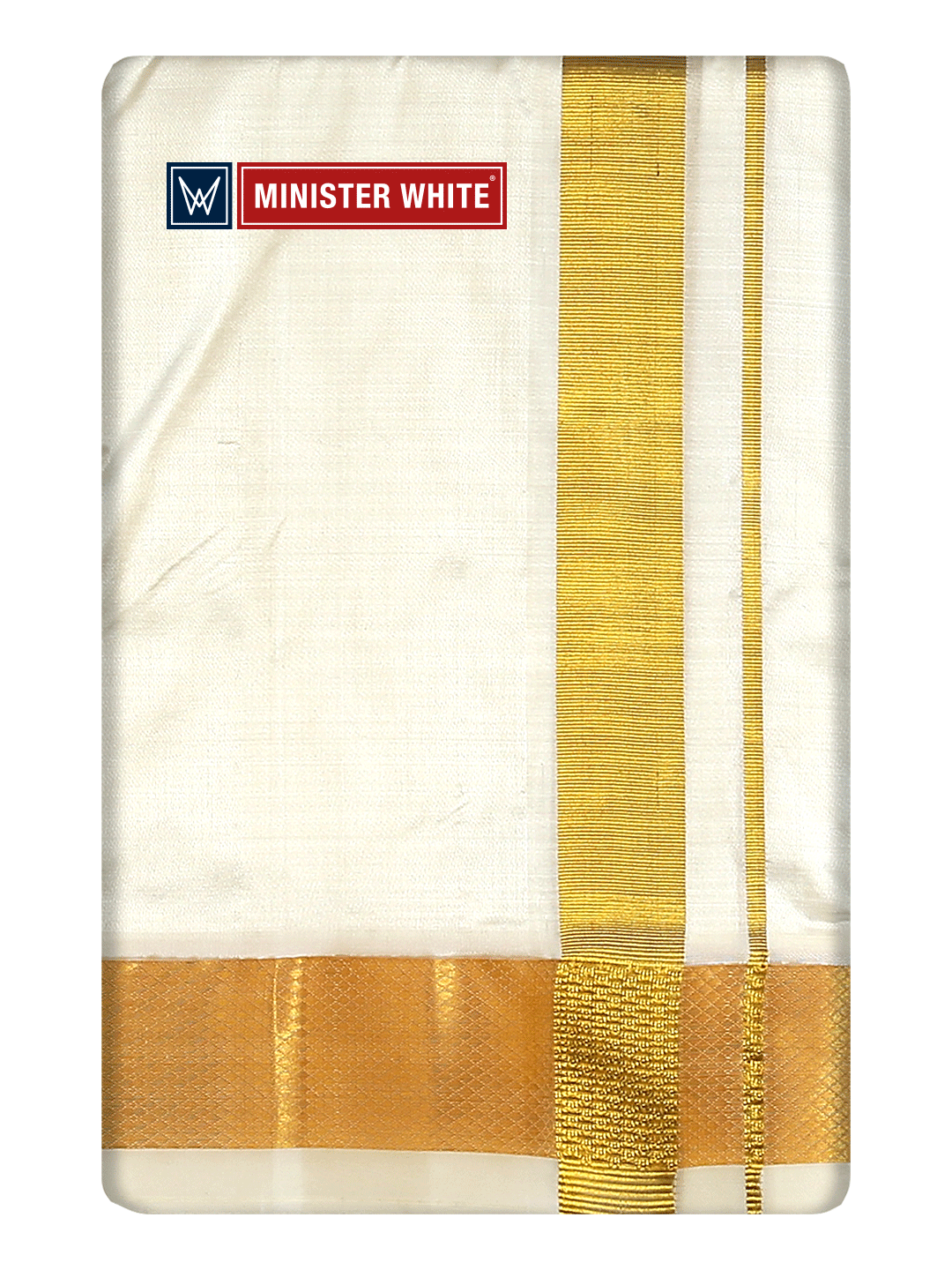 Mens Double Layer Cream Pure Silk Dhoti with 100K Golden Jari Border - Yukta 100K by Minister White