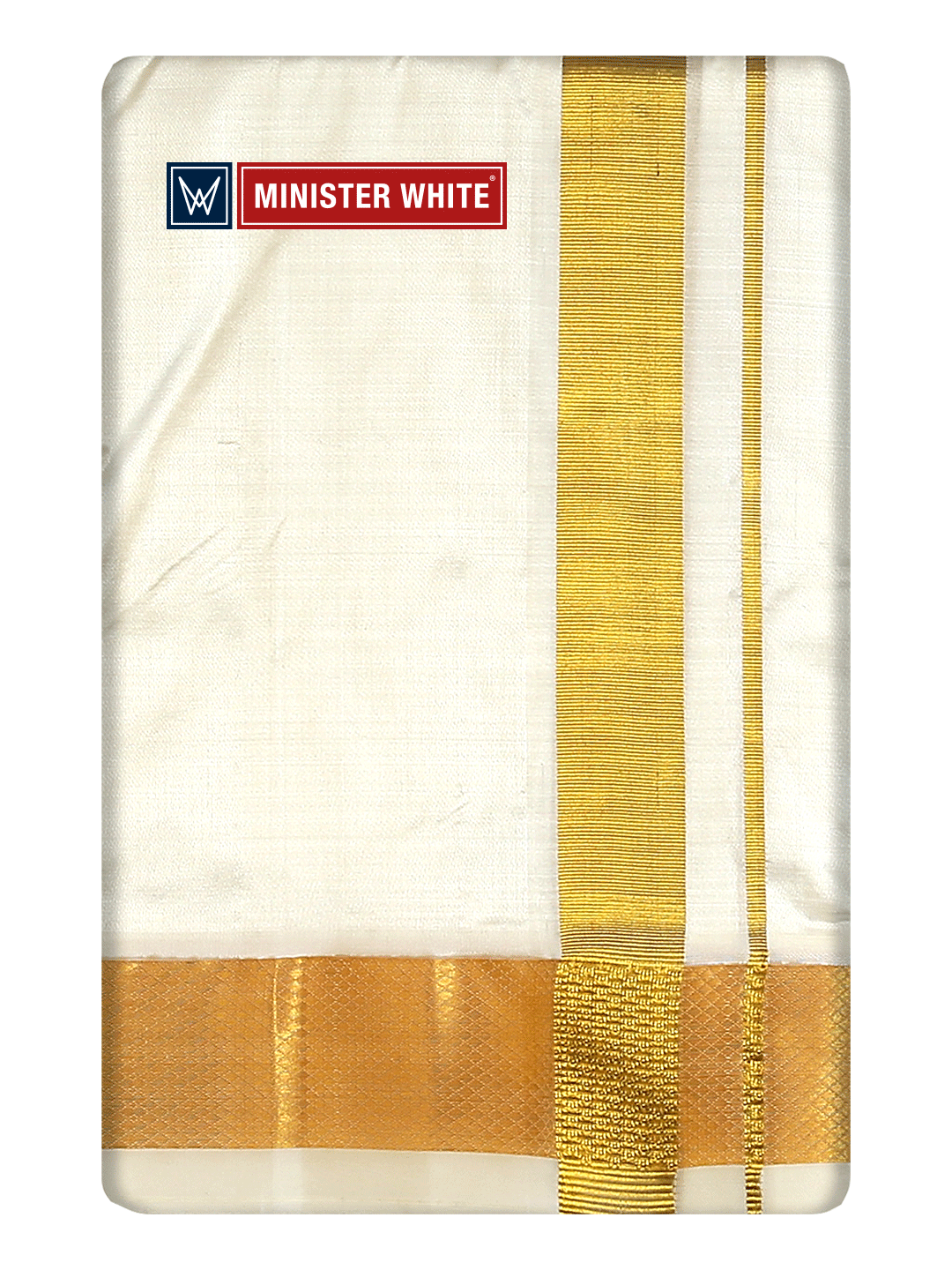 Mens Double Layer Cream Pure Silk Dhoti with 100K Golden Jari Border - Yukta 100K