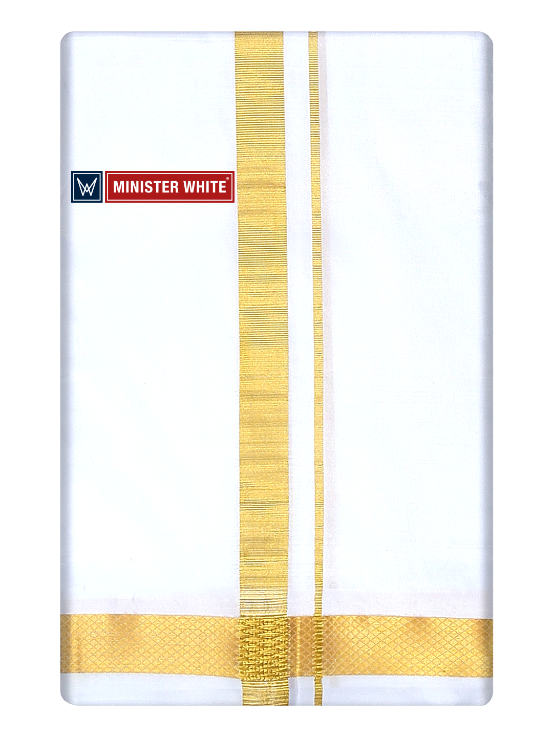 Double Layer White Pure Silk Dhoti 50K Golden Jari Border - Bheeshma 50K