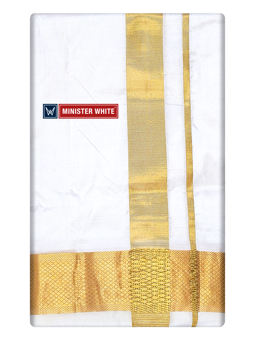 Double Layer White Pure Silk Dhoti 100K Golden Jari Border - Bheeshma 100K