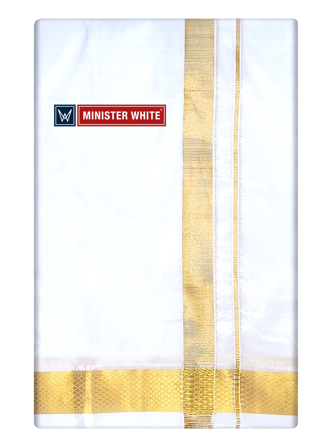 Mens Double Layer White Pure Silk Dhoti with 70K Golden Jari Border - Bheeshma 70K