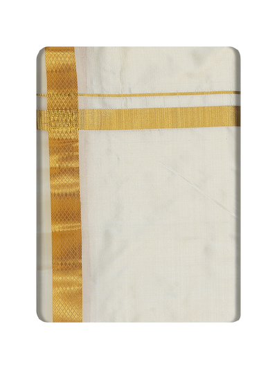 Mens Pure Silk Wedding Cream Shirt, Dhoti, Nerial with Belt Combo - Nesam 50 K