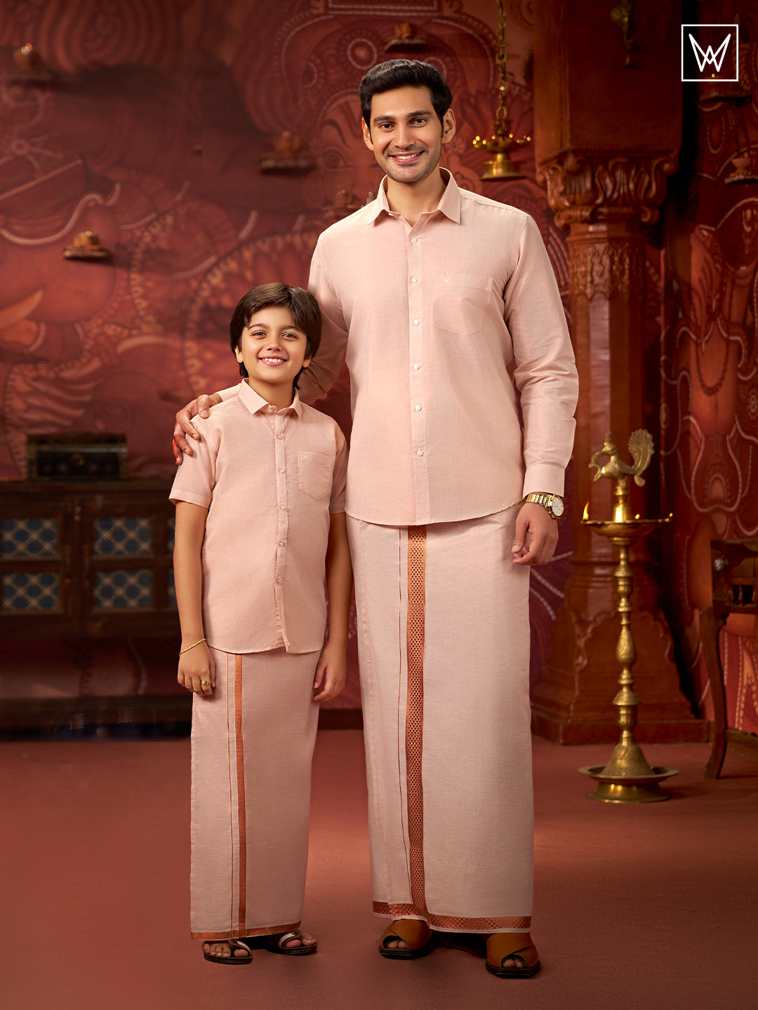 Junior Senior Copper Colour Tissue Shirt with Jari Dhoti Combo