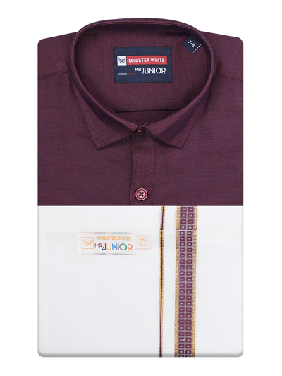 Boys Maroon Matching Half Sleeves Shirt with Fancy Flexi Dhoti Combo Brave Boy by Minister White