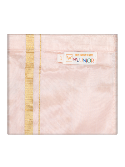 Boys Light Peach Art Silk Dhoti by Minister White
