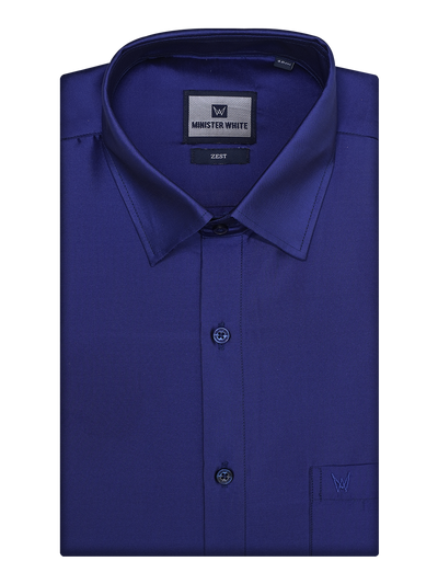 Mens Taffeta Relax Fit Deep Blue Colour Shirt Zest by Minister White