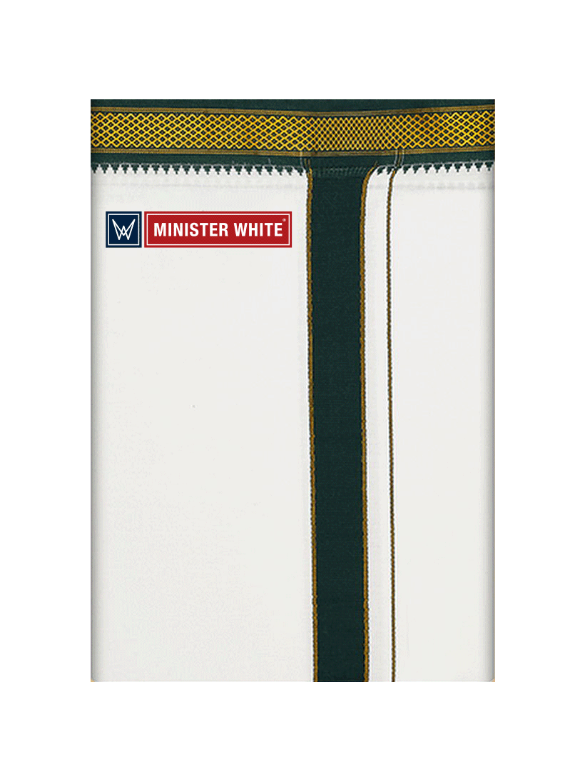 Mens Cotton White Single Layered with Mayilkhan Border Dhoti - Kesalam by Minister White