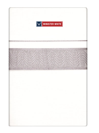 Mens Cotton White Single Layered Dhoti with Light Rose Jacquard Fancy Border - Saffron by Minister White