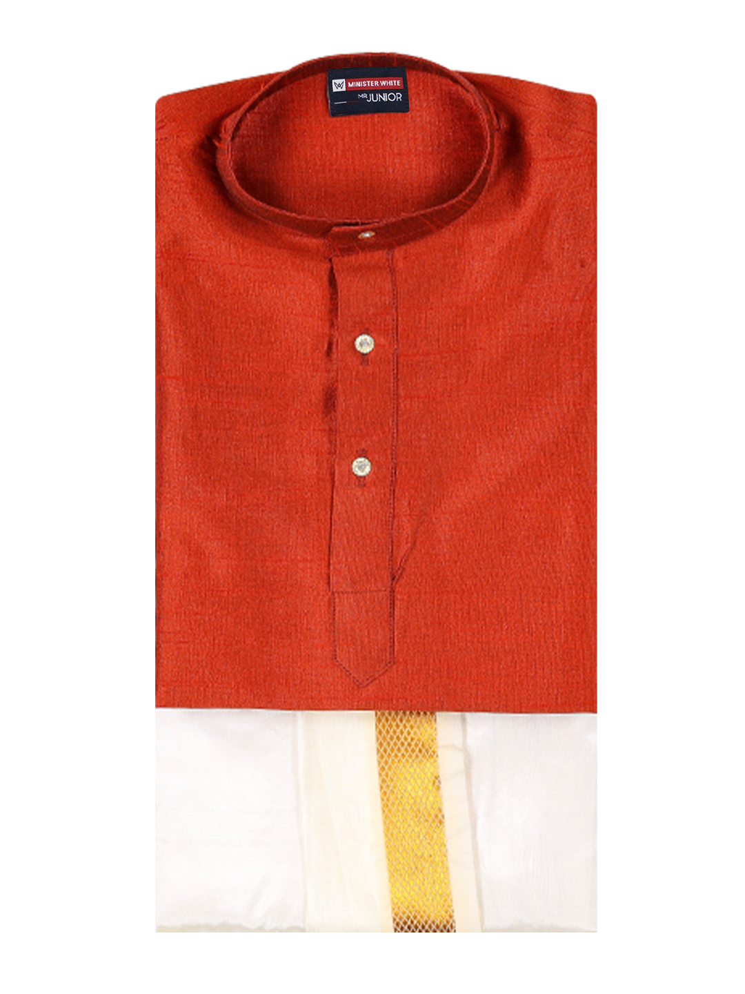 Boys Red Colour Kurtha with Gold Jari Panchakacham Combo Chitrang by Minister White