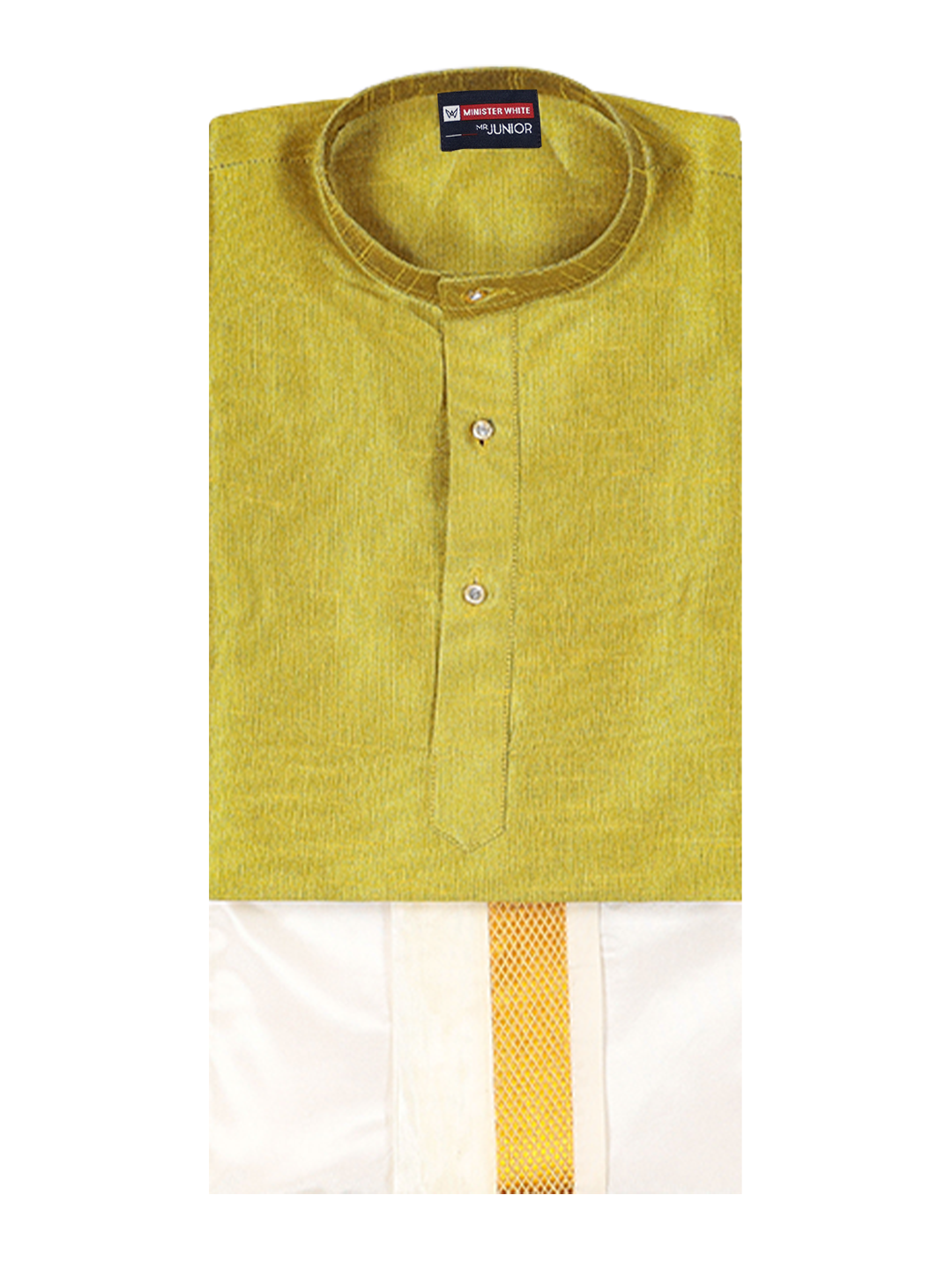 Boys Light Green Colour Kurtha with Gold Jari Panchakacham Combo Chitrang by Minister White