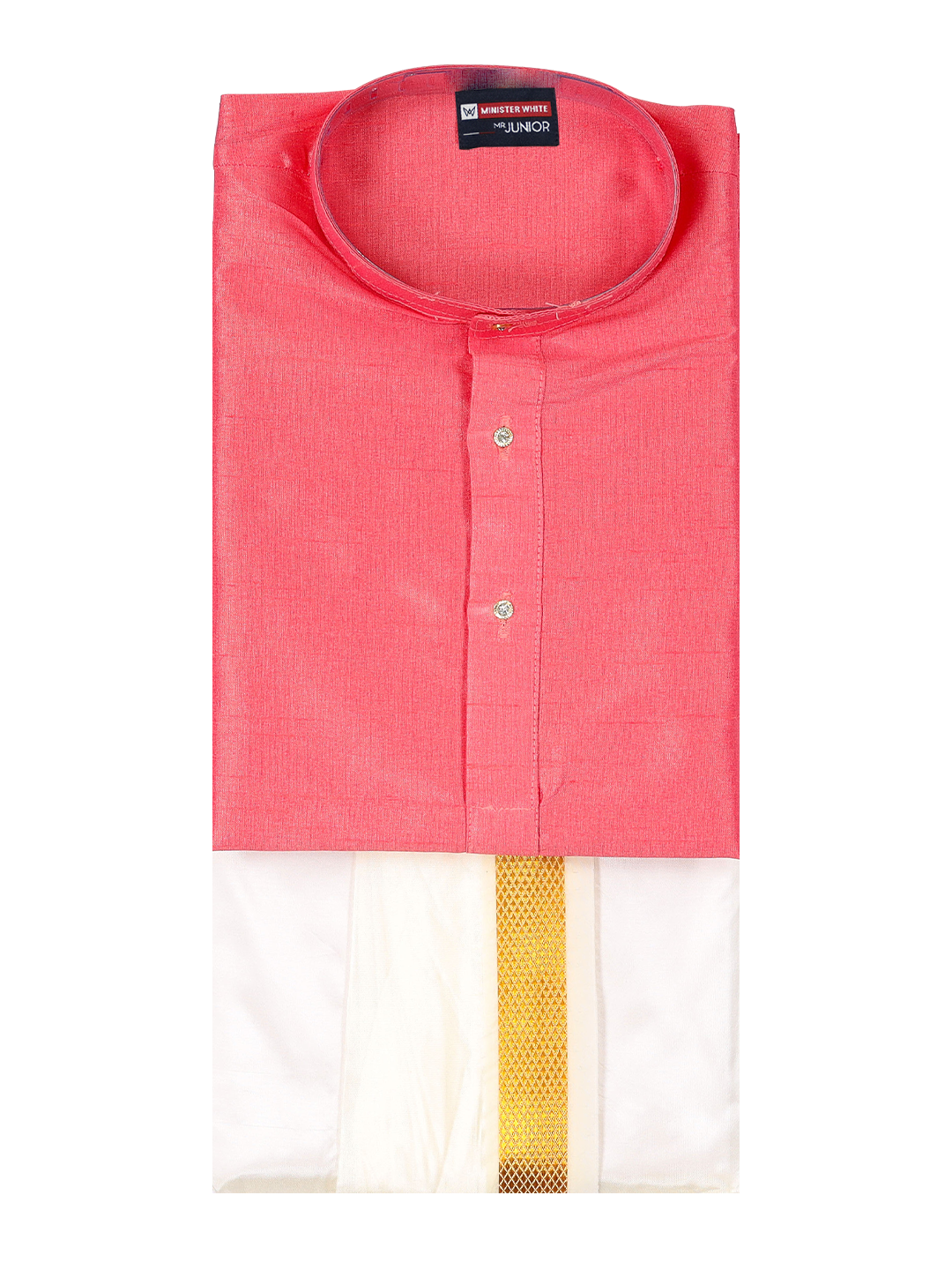 Boys Pink Colour Kurtha with Gold Jari Panchakacham Combo Chitrang by Minister White
