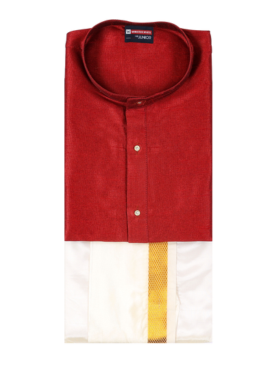 Boys Brown Colour Kurtha with Gold Jari Panchakacham Combo Chitrang by Minister White