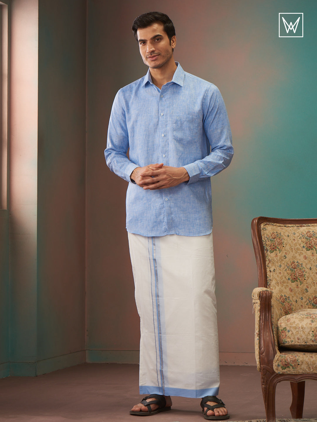 Light Blue Linen Shirt. Liberty Cut. Alanzo Linen