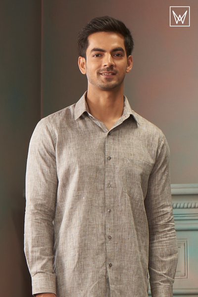 Mens Pure Linen Regular Fit Light Ash Colour Shirt Alanzo Linen by Minister White