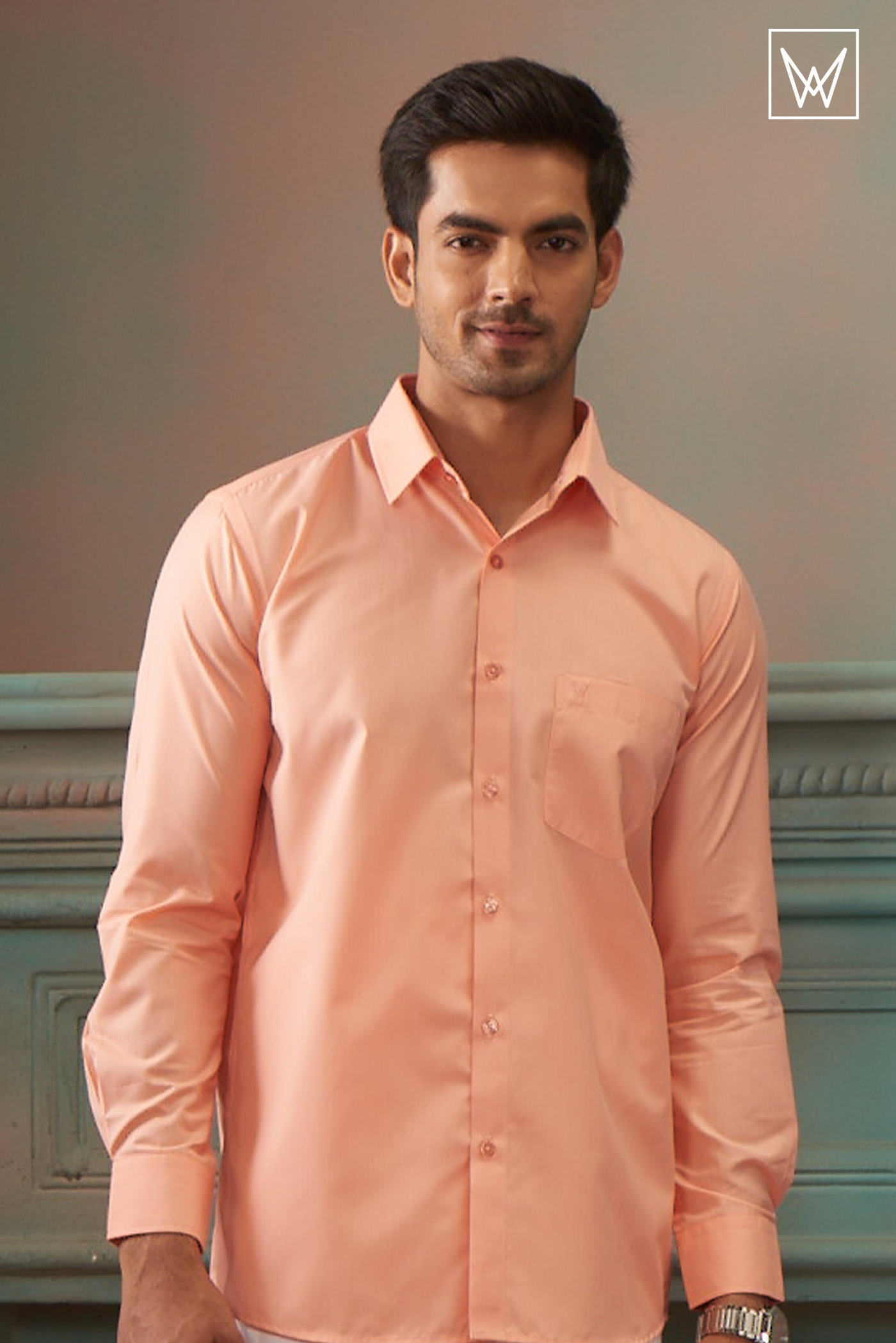 Mens Cotton Regular Fit Peach Colour Shirt Divine Touch by Minister White