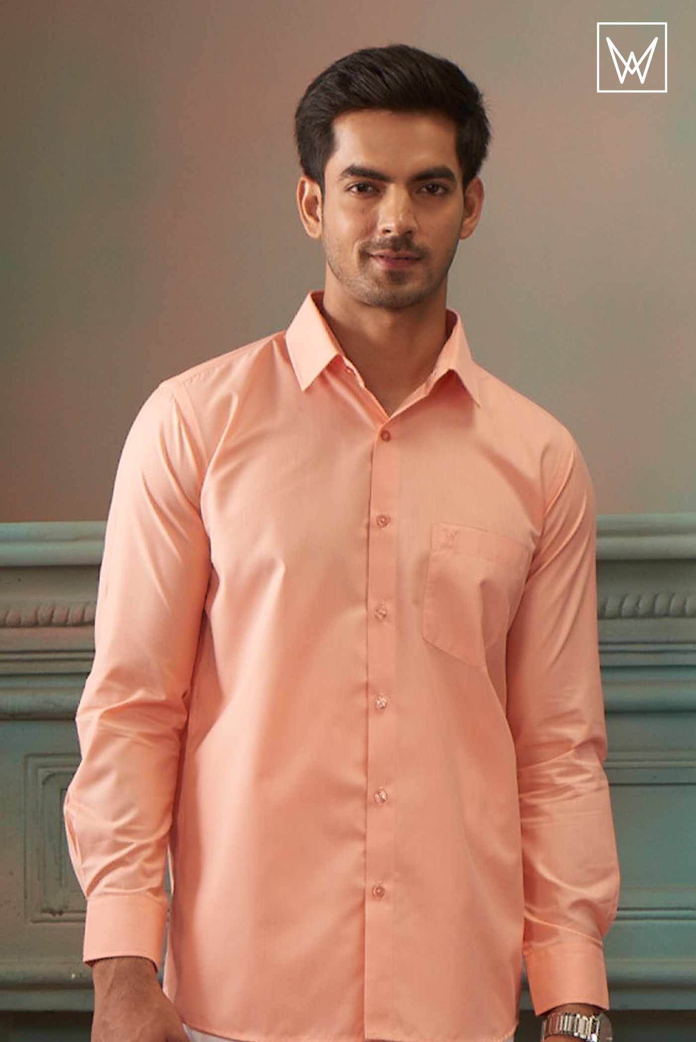 Mens Cotton Regular Fit Peach Colour Shirt Divine Touch