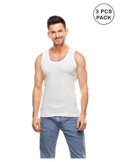 Men's 3pcs Super Combed Cotton White Vest Twister RIB
