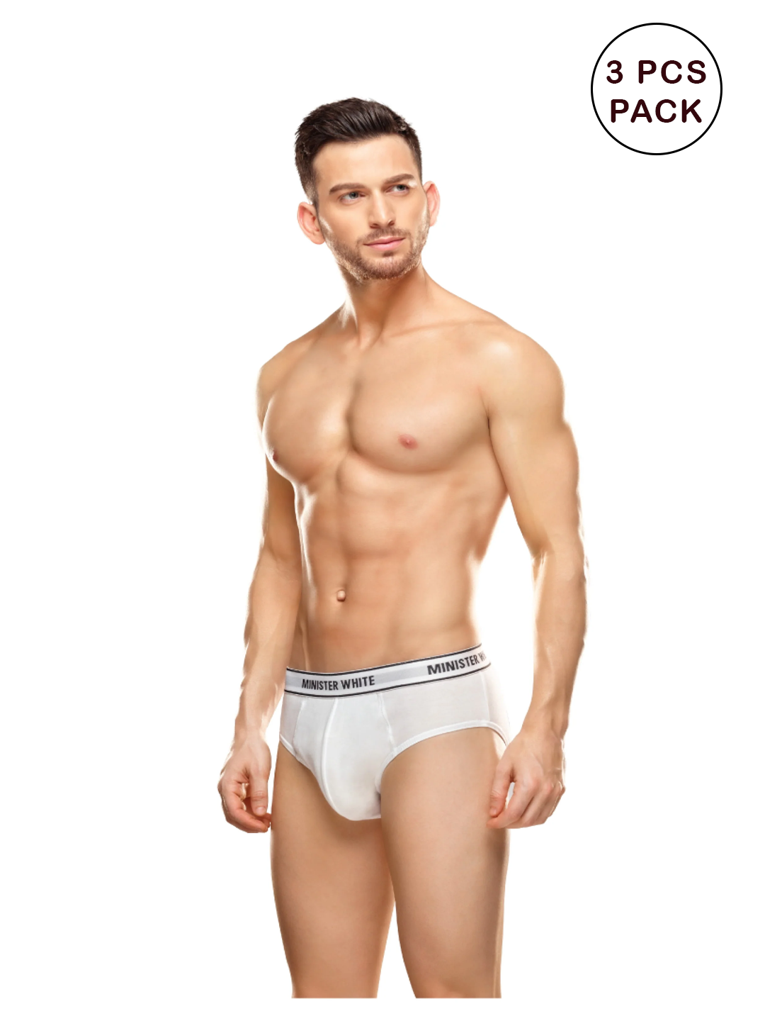 Men's 3pcs Super Combed White Outer Elastic Brief Warrior