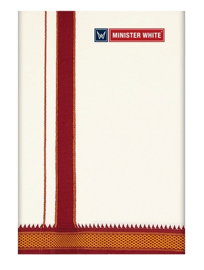 Mens Cotton Cream Double Layered with Mayilkhan Border Dhoti - Chetana by Minister White