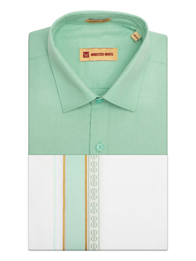 Men's Sea Green Color Shirt with Matching Fancy Printed Border Dhoti Combo Casper Trends
