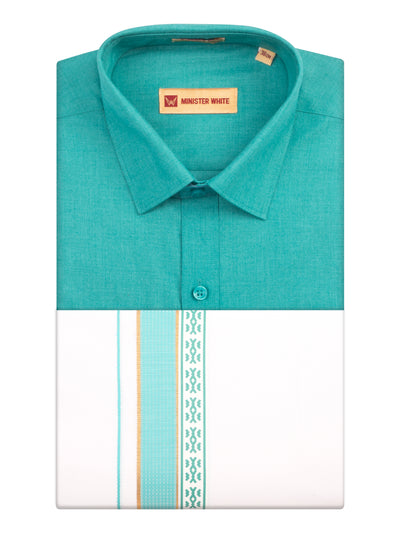 Men's Teal Color Shirt with Matching Fancy Printed Border Dhoti Combo Casper Trends