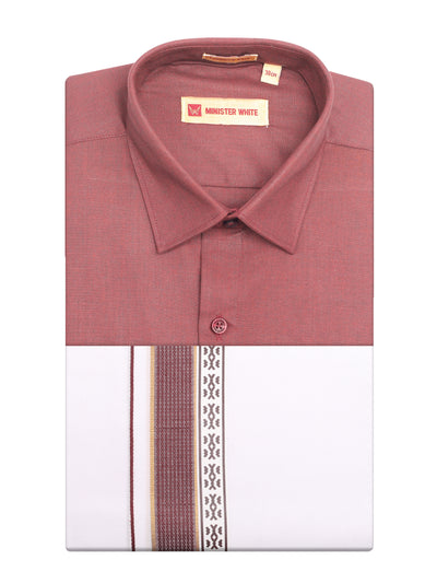 Men's Maroon Color Shirt with Matching Fancy Printed Border Dhoti Combo Casper Trends