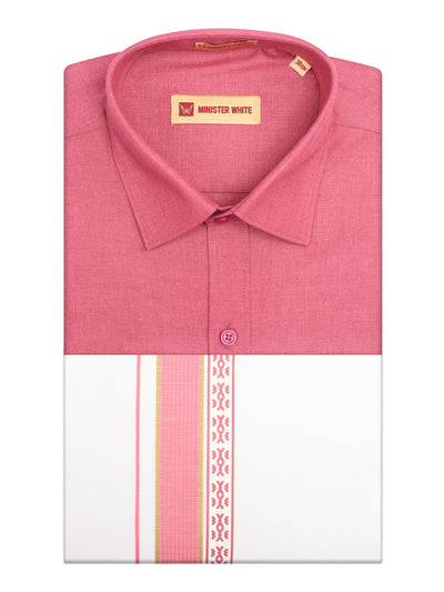 Men's Pink Color Shirt with Matching Fancy Printed Border Dhoti Combo Casper Trends