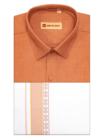 Men's Brown Color Shirt with Matching Fancy Printed Border Dhoti Combo Casper Trends