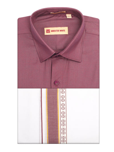 Men's Dark Wine Color Shirt with Matching Fancy Printed Border Dhoti Combo Casper Trends