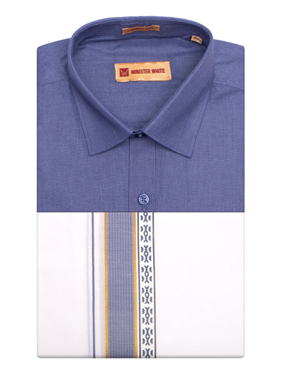 Men's Blue Color Shirt with Matching Fancy Printed Border Dhoti Combo Casper Trends