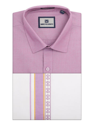 Men's Light Purple Color Shirt with Matching Fancy Printed Border Dhoti Combo Casper Trends