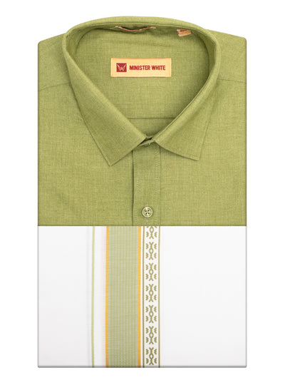 Men's Light Green Color Shirt with Matching Fancy Printed Border Dhoti Combo Casper Trends