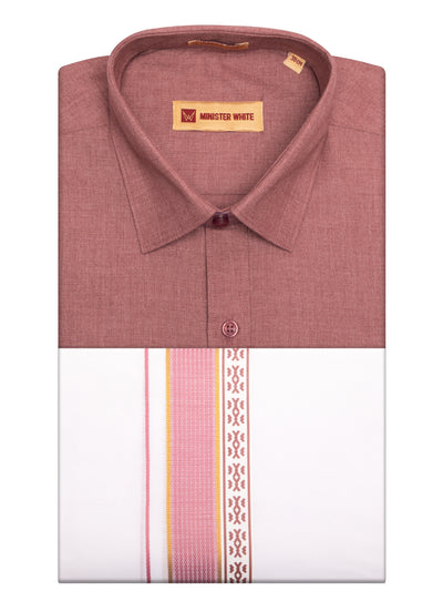 Men's Light Maroon Color Shirt with Matching Fancy Printed Border Dhoti Combo Casper Trends