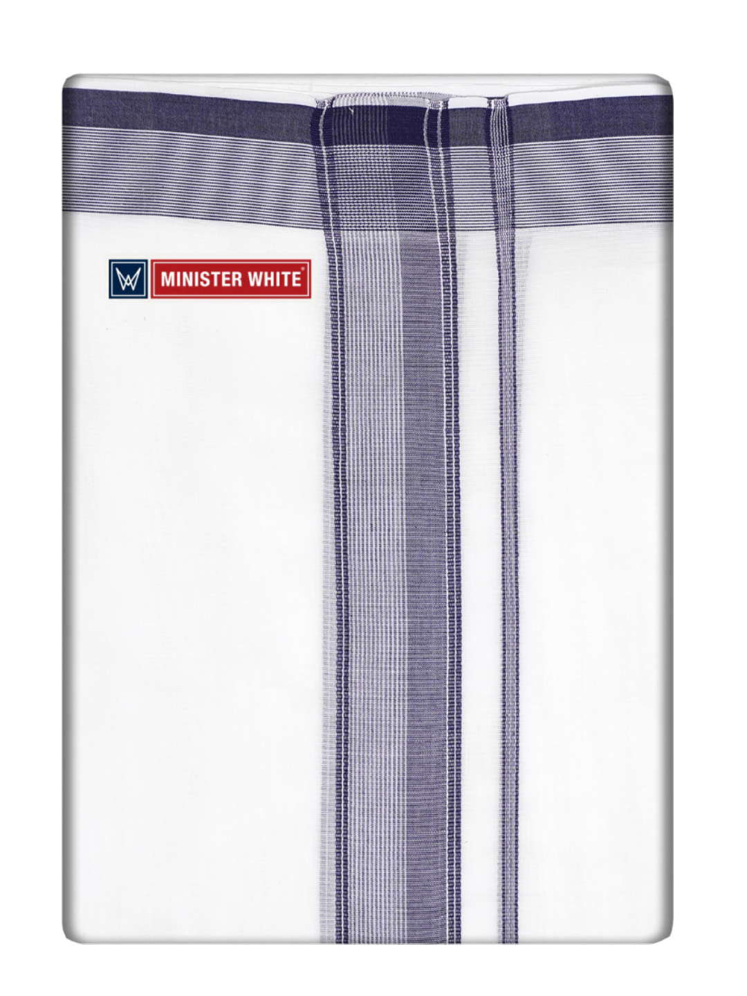 Mens White Handloom Dhoti with Navy Fancy Border - Malampuzha Mix by Minister White