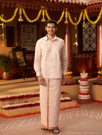Mens Tissue Copper Colour Dhoti Shirt Wedding Combo Maverik