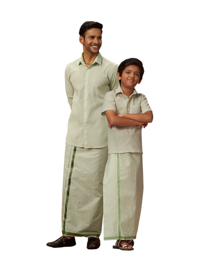 Junior Senior Olive Green Colour Tissue Shirt with Jari Dhoti Combo