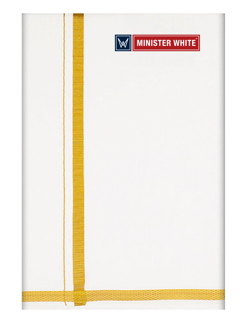 Mens Cotton White Double Layered Dhoti with 1/2" Gold Jari Border - Omkar by Minister White