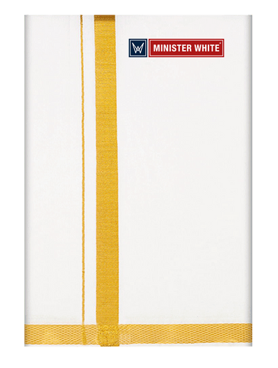 Mens Cotton White Double Layered Dhoti with 3/4" Gold Jari Border - Omkar by Minister White