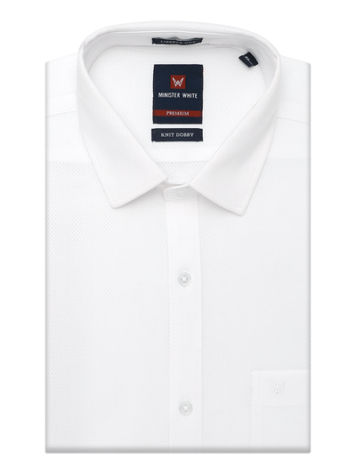 Mens Regular Fit Premium Cotton Dobby White Shirt Knit Dobby by Minister White